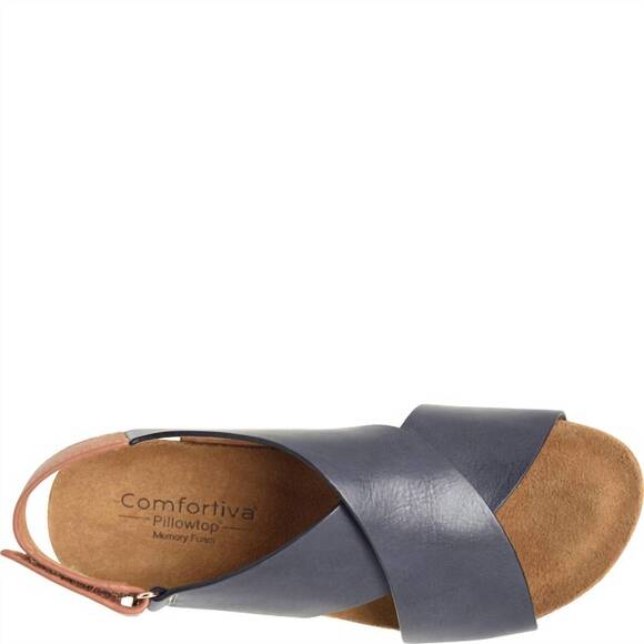 NEW SOFFT women\'s eva italian leather criss cross wedge sandals in navy